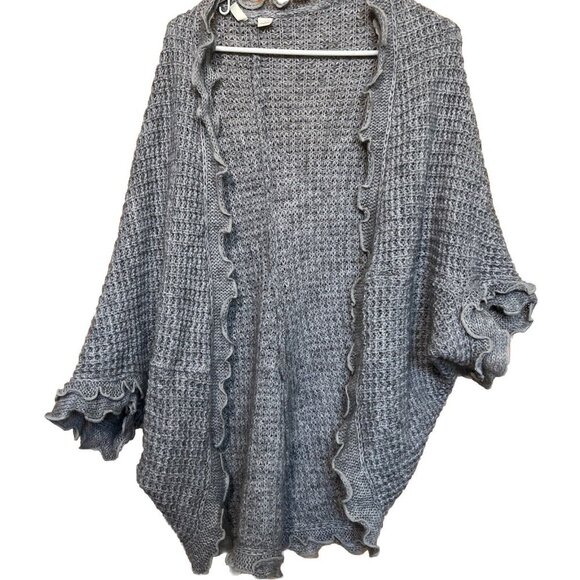 Moth Womens Small Cocoon Ruffle Cardigan Flutter Sleeve Boho Waffle Knit Sweater - Picture 1 of 5